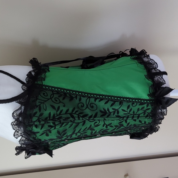 Strapless Lace Ruffle Lace Up Corset With Panty Lingerie Plus 4XL Green Black - Picture 8 of 16